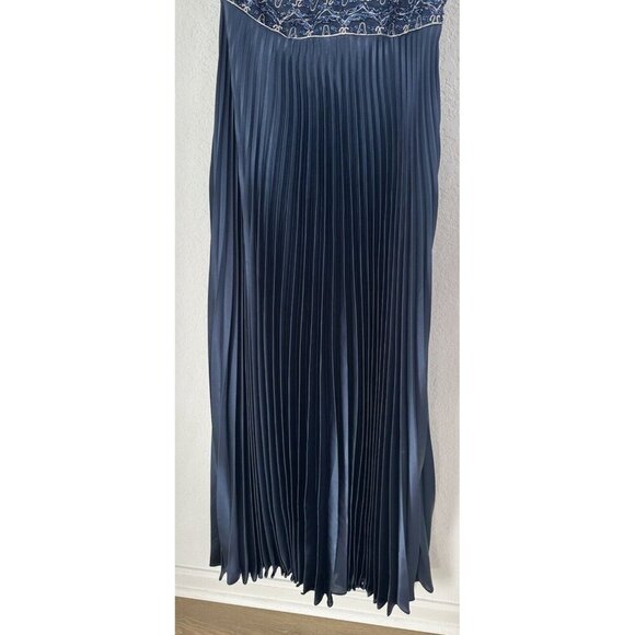 JS Collections WMN Evening Gown 8 Navy Empire Waist Pleated Whimsygoth Y2K Rare - Picture 5 of 9